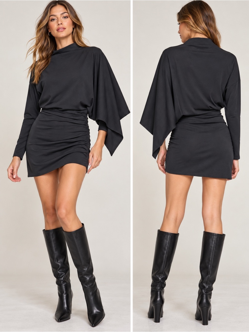 Zara Asymmetric Draped Sleeve & Waist Mini Dress Dark Grey Small Avant Garde NWT